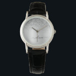Silver Monogram Glitter Sparkle Girly Script Watch<br><div class="desc">Silver Faux Foil Metallic Sparkle Glitter Brushed Metal Monogram Name Watch. This makes the perfect graduation,  birthday,  wedding,  bridal shower,  anniversary,  baby shower or bachelorette party gift for someone that loves glam luxury and chic styles.</div>