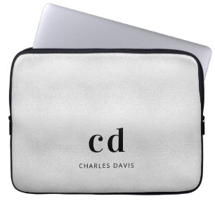 Silver monogram initails name minimalist metal laptop sleeve