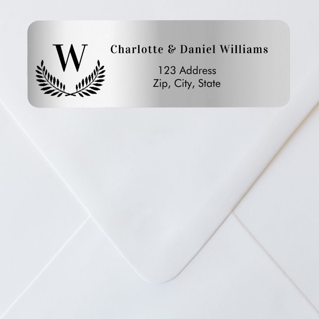 Silver monogram initial return address label (Creator Uploaded)