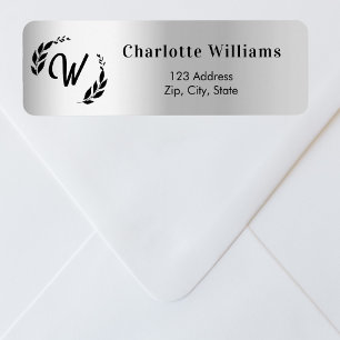 Silver monogram initial return address label
