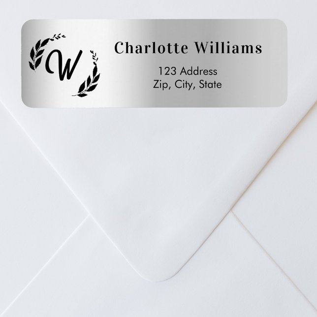 Silver monogram initial return address label (Creator Uploaded)