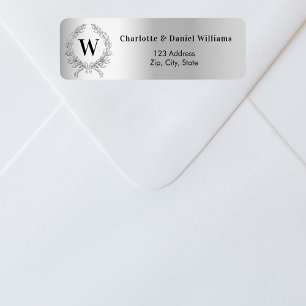 Silver monogram initial wreath return address label