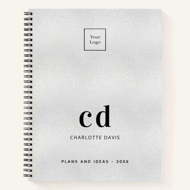 Silver monogram initials business logo notebook (Front)