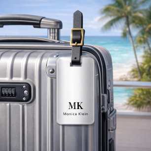 Silver monogram initials elegant luggage tag