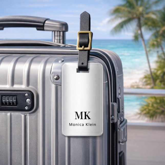 Silver monogram initials elegant luggage tag (Creator Uploaded)