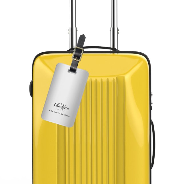 Silver monogram initials elegant luggage tag (Creator Uploaded)