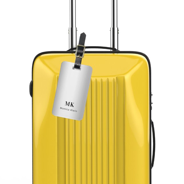 Silver monogram initials elegant luggage tag (Creator Uploaded)
