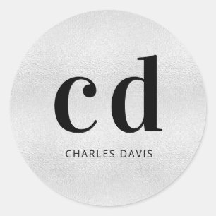 Silver monogram initials minimalist modern classic round sticker