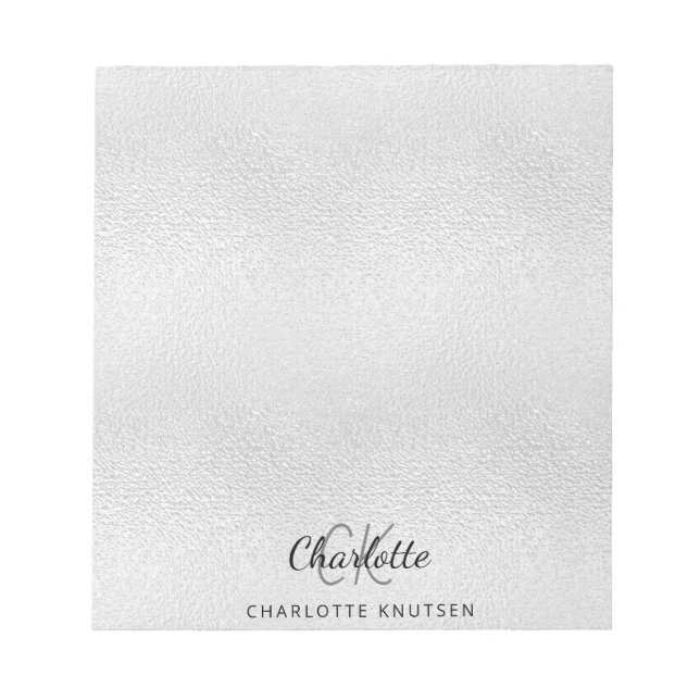 Silver monogram initials name notepad (Front)
