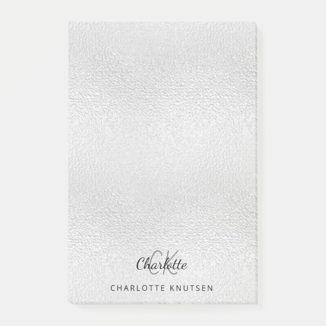 Silver monogram initials name post-it notes (Front)