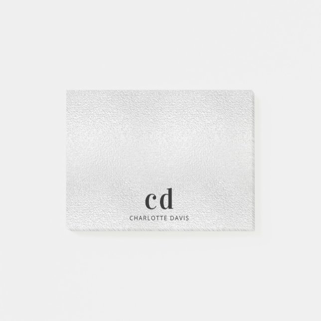 Silver monogram initials name post-it notes (Front)
