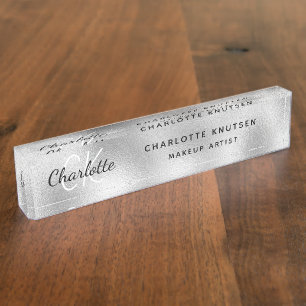 Silver monogram modern professional nameplate