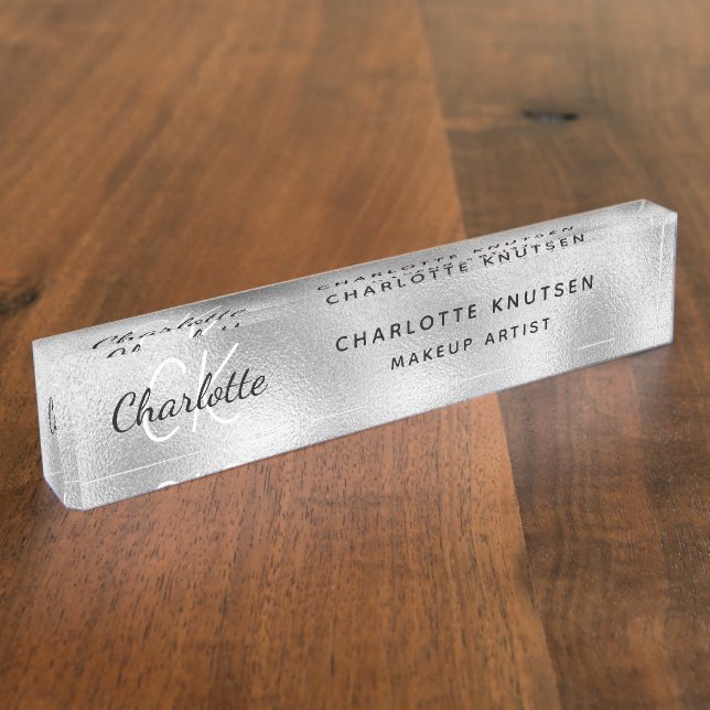 Silver monogram modern professional nameplate (Side)
