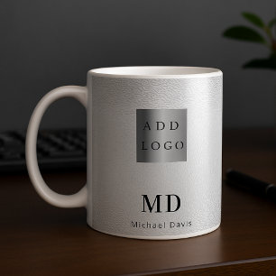 Silver monogram name business logo coffee mug