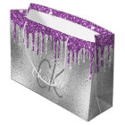 Silver monogram name modern elegant purple