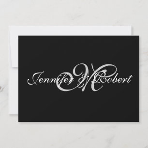 Silver Monogram on Black with Polka Dots Invitation