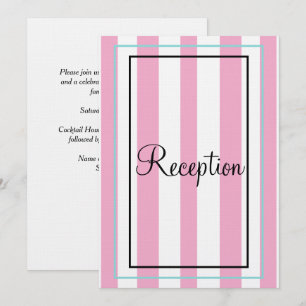 Silver Monogram Pink White Blue Stripes Reception Invitation