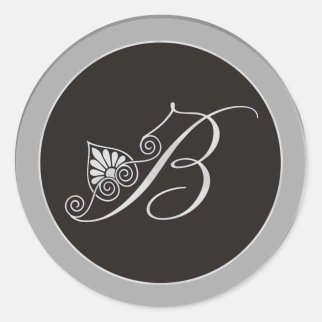 Silver Monogram Stickers:Initial B Classic Round Sticker (Front)