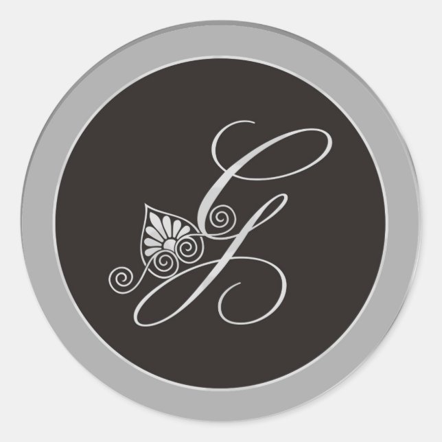 Silver Monogram Stickers:Initial G Classic Round Sticker (Front)