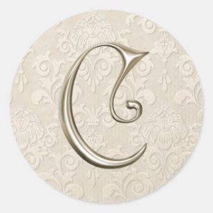 Silver Monogram Wedding Stickers - letter C
