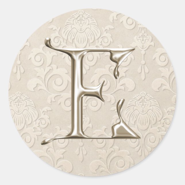 Silver Monogram Wedding Stickers - letter E (Front)