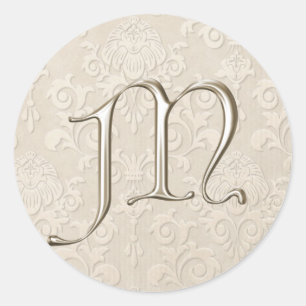 Silver Monogram Wedding Stickers - letter M