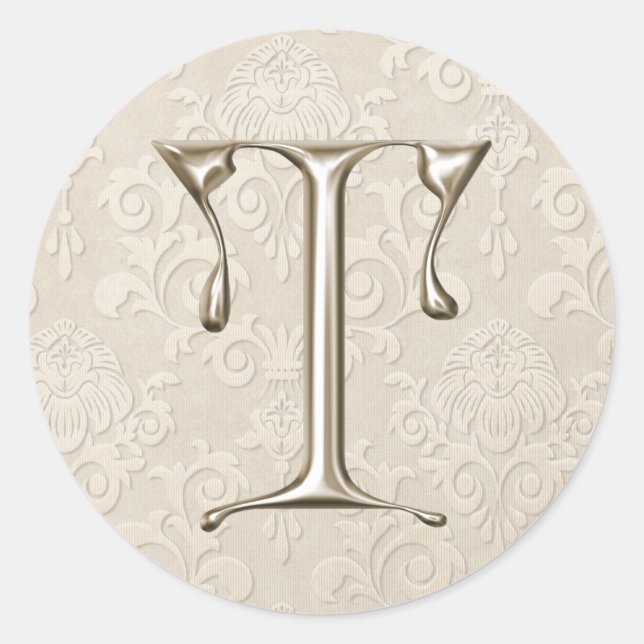 Silver Monogram Wedding Stickers - letter T (Front)