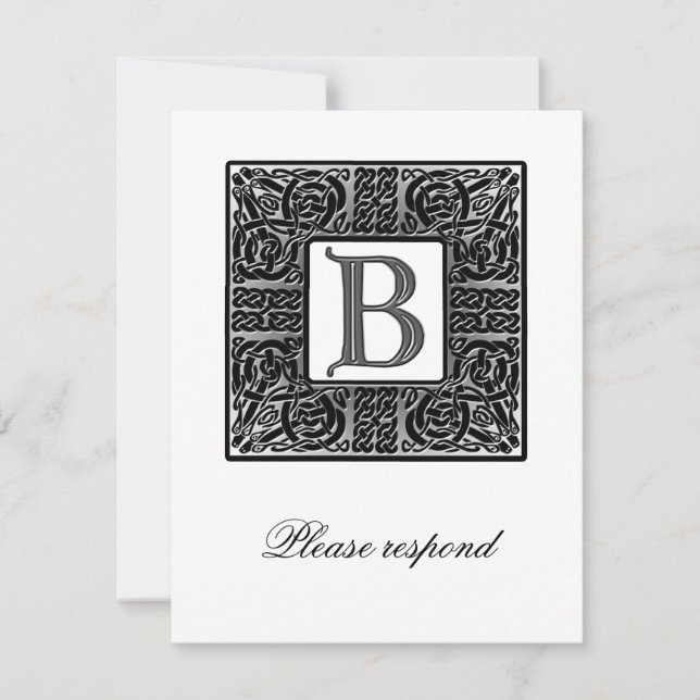 Silver Monogrammed Celtic Wedding RSVP Card (Front)