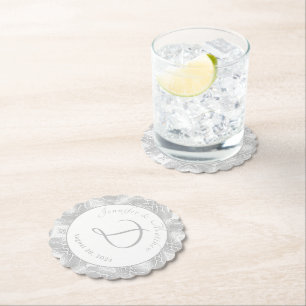 Silver Monogrammed Faux-Satin Paper Plate Coaster