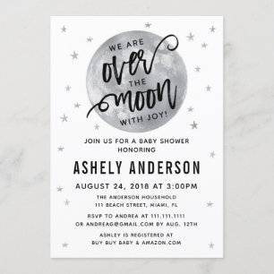 Silver Moon and Stars Baby Shower Invitation