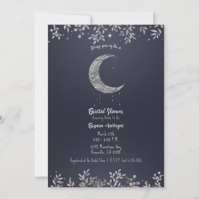 Silver Moon Blue Botanical Bridal Shower Invitation (Front)