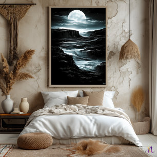 Silver Moon Canyon – Monochrome Nocturnal  Poster