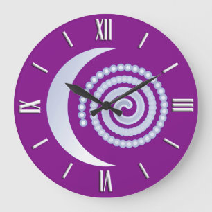 Silver Moon Spiral, deep purple Large Clock