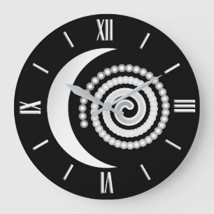 Silver Moon Spiral Large Clock