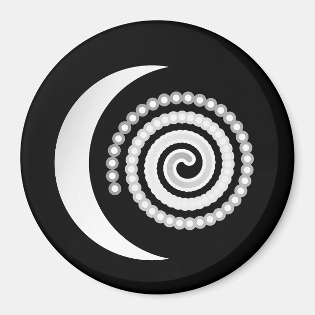 Silver Moon Spiral on black Magnet (Front)