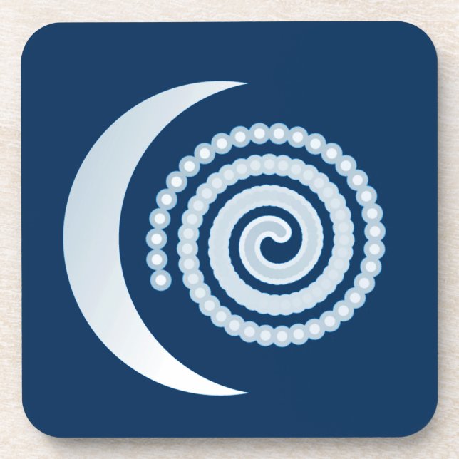 Silver Moon Spiral on dark blue Coaster (Front)