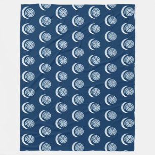 Silver Moon Spiral on dark blue Fleece Blanket