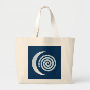 Silver Moon Spiral on dark blue Large Tote Bag