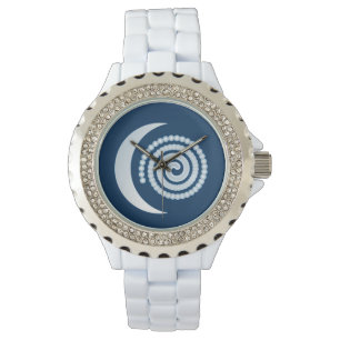 Silver Moon Spiral on dark blue Watch
