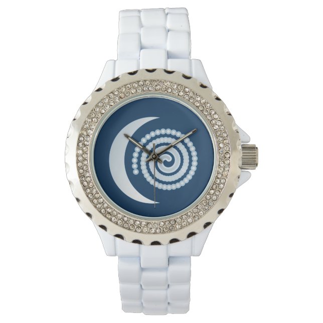 Silver Moon Spiral on dark blue Watch (Front)