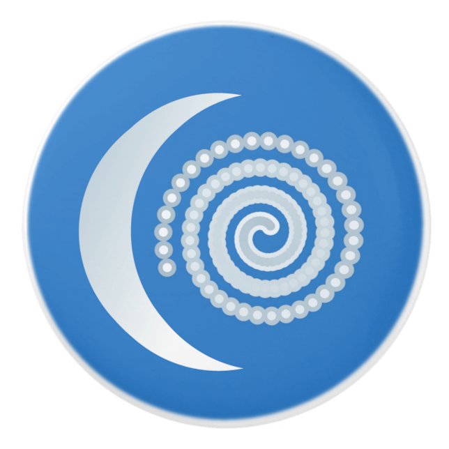 Silver Moon Spiral on deep blue Ceramic Knob (Front)
