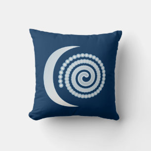 Silver Moon Spiral on indigo Cushion