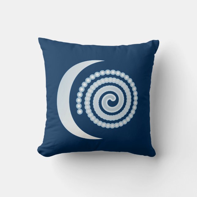 Silver Moon Spiral on indigo Cushion (Front)