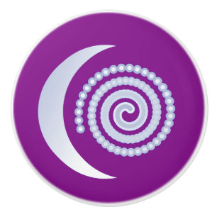 Silver Moon Spiral on purple Ceramic Knob