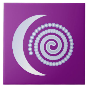 Silver Moon Spiral on purple Ceramic Tile