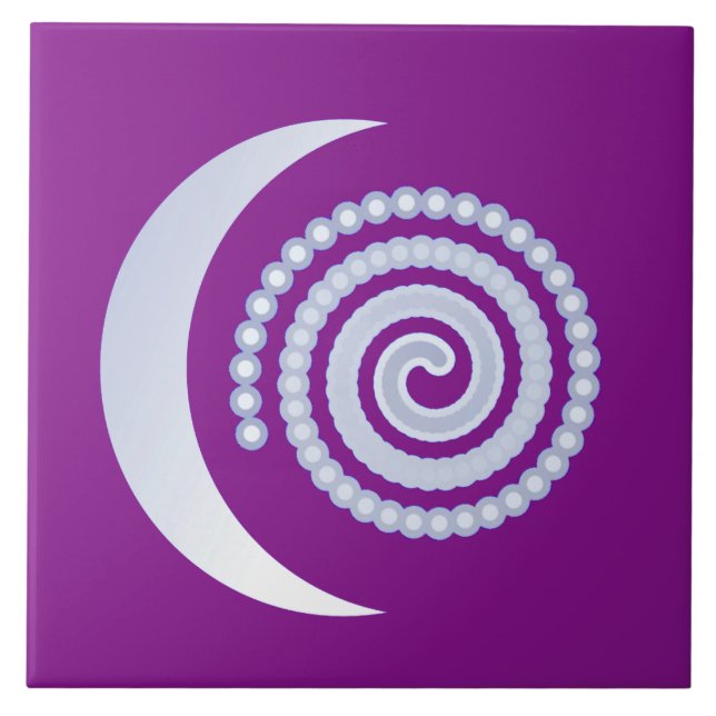 Silver Moon Spiral on purple Ceramic Tile (Front)