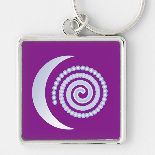 Silver Moon Spiral on purple Key Ring (Front)