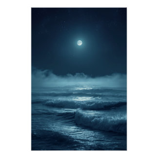 Silver Moonrise – Cinematic Ocean Under the Stars  Poster