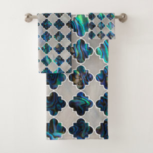 Silver  moroccan pattern on the mother of pearl bath towel set
