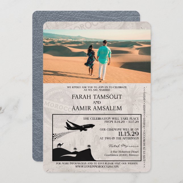 Silver Morocco Passport Wedding Invitation (Front/Back)